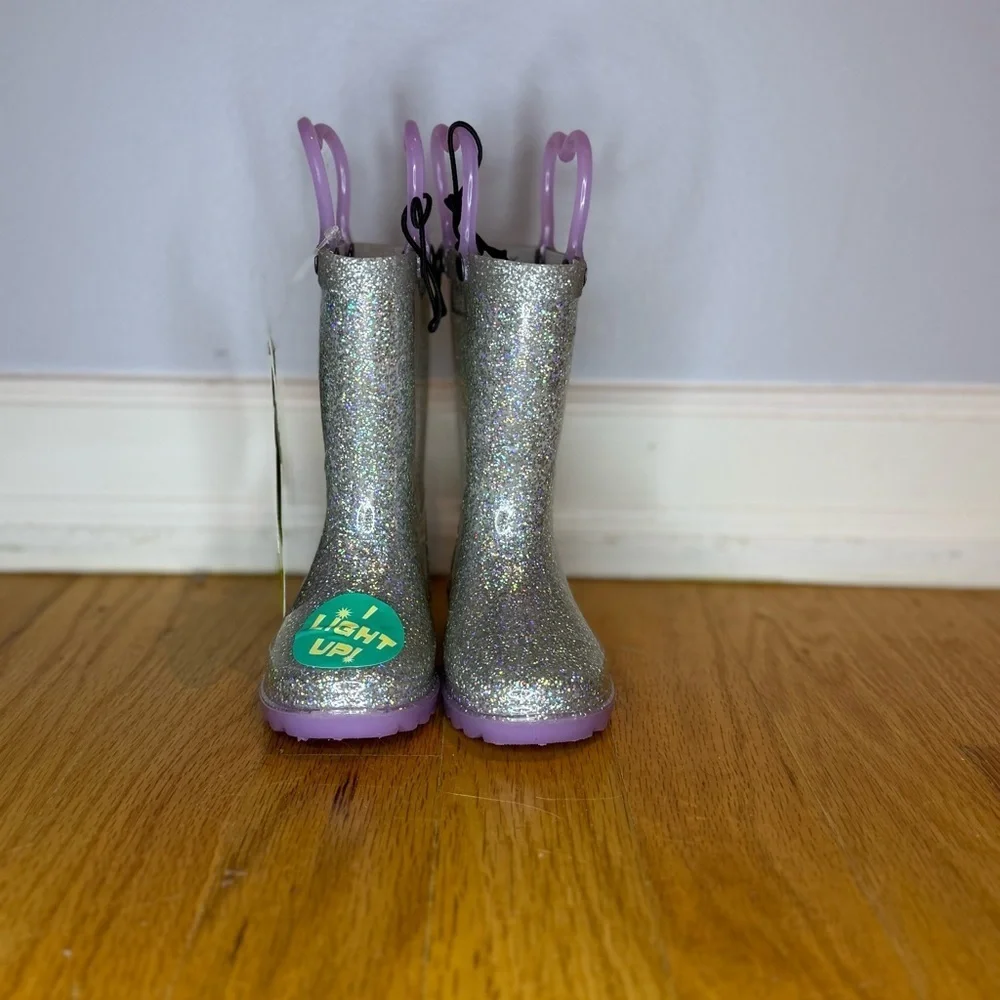 Western Chief Glitter Light Up Rain Boots With Purple Sole and Straps